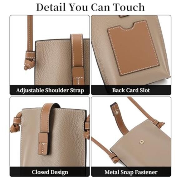 Pink & Brown Leather Small Crossbody Bags Phone Purse Minimalism Travel Bag - Picture 6 of 9